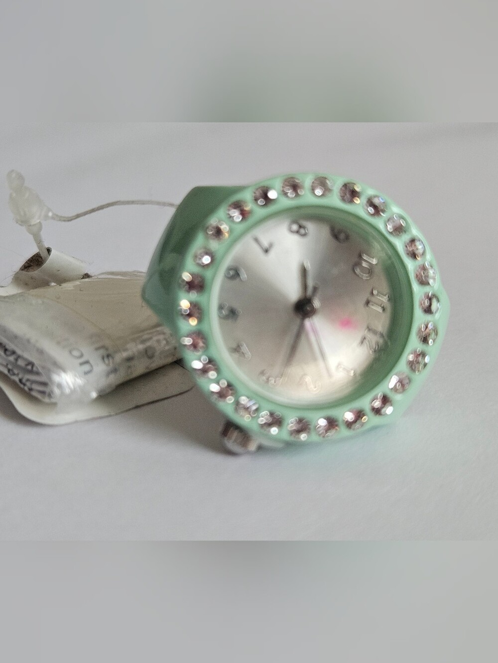 Mint Green Crystal Bezel Watch Ring - Unbranded
